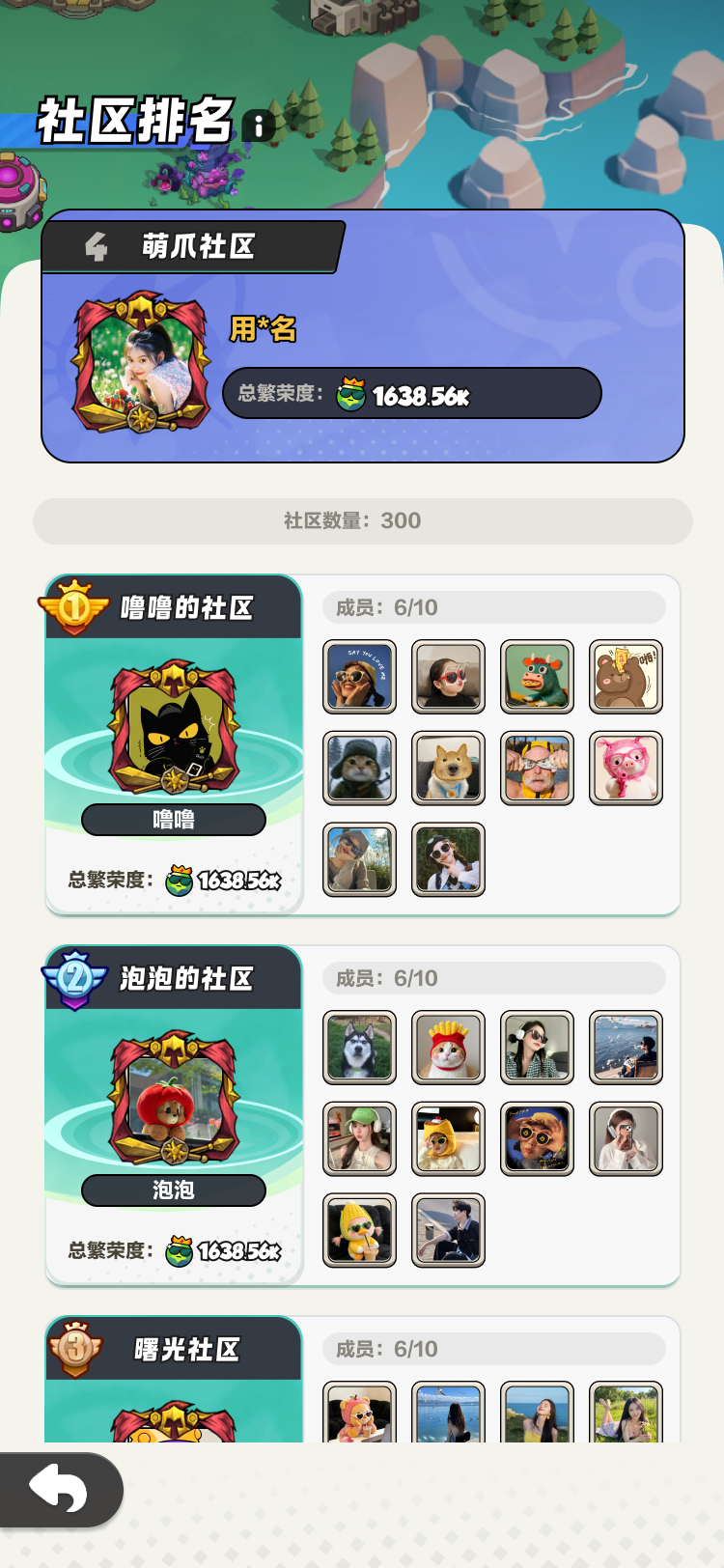 《噜噜王国》小世界社群排名界面